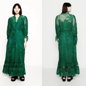HOUSE OF HARLOW Green Guipure Lace Maxi Dress